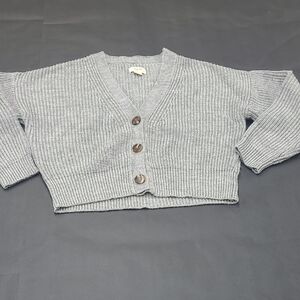 Maeve Light Gray Crop Knit Button Cardigan Sweater Size M